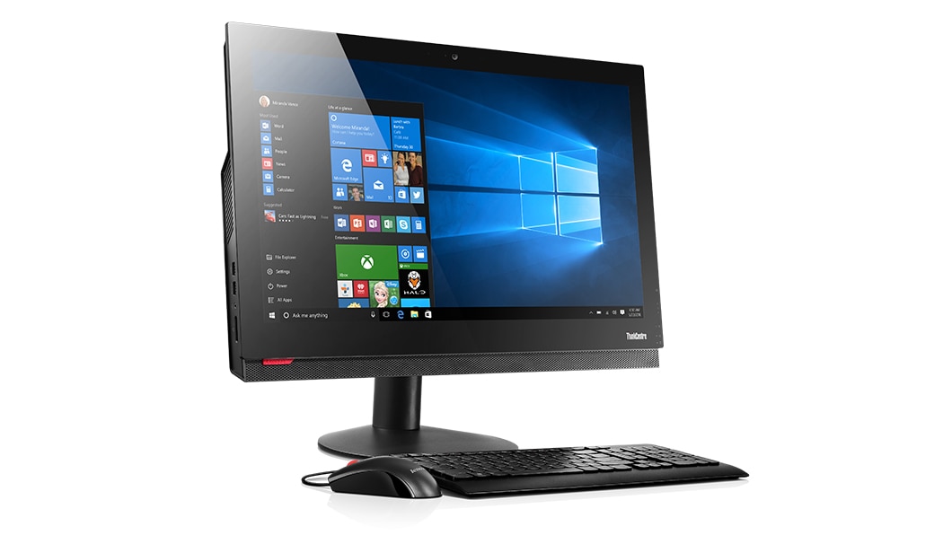 Lenovo ThinkCentre M910z AIO, front left side view with peripherals