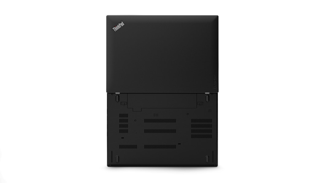 Lenovo ThinkPad A485, 180 astetta avattuna, pohja ja kansi kuvattuna.