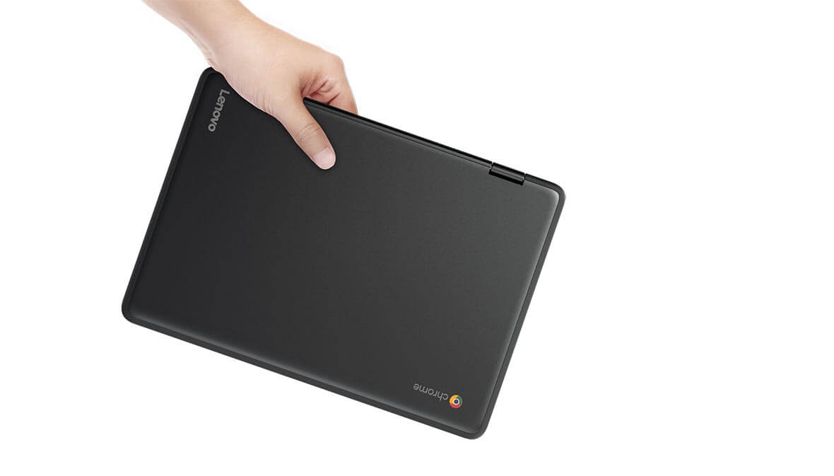 Lenovo N23 Yoga Chromebook closed, being held in hand