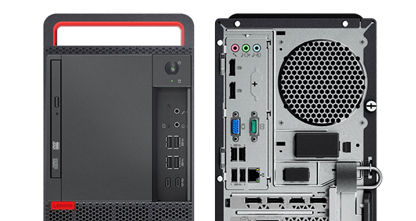 Lenovo ThinkCentre M910 Tower Desktop front and back ports views