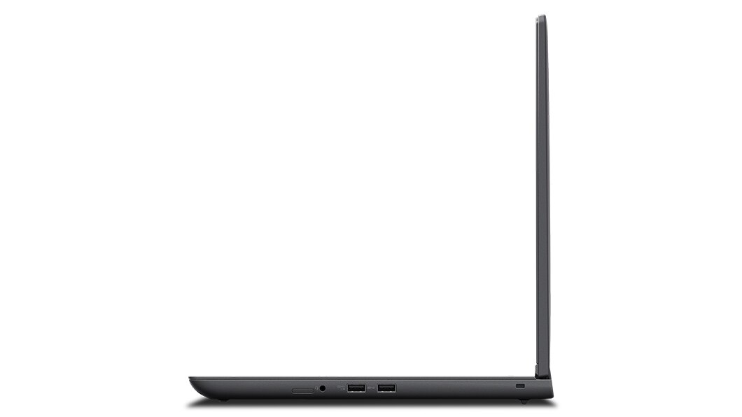 Right-side profile of Lenovo ThinkPad P16v (16” AMD) mobile workstation, opened 90 degrees, showing edges of display & keyboard, & right-side ports