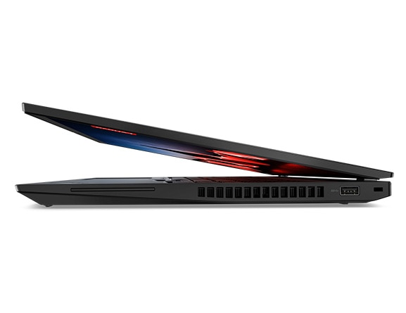 Right-side profile of the nearly closed, Lenovo ThinkPad T16 Gen 2 laptop.
